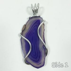 Purple Solar Quartz Agate Silver Pendant Necklace